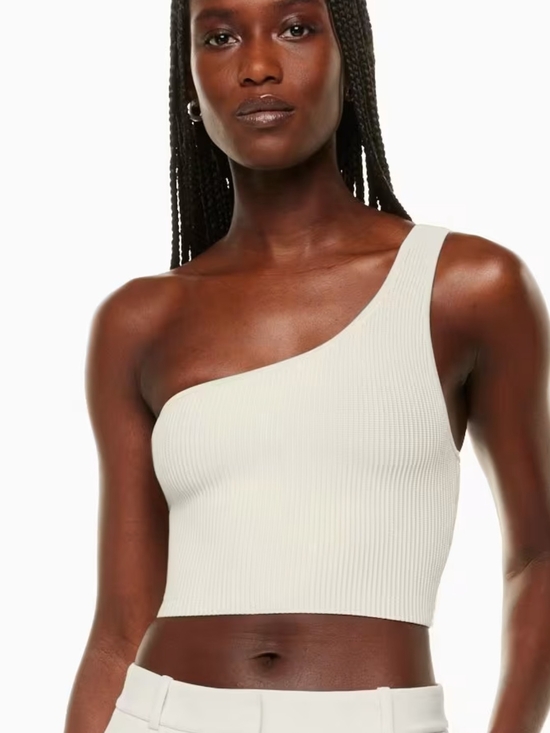 Babaton Tops - ARITZIA BABATON White Sculpt Knit One-Shoulder Ribbed Crop Top